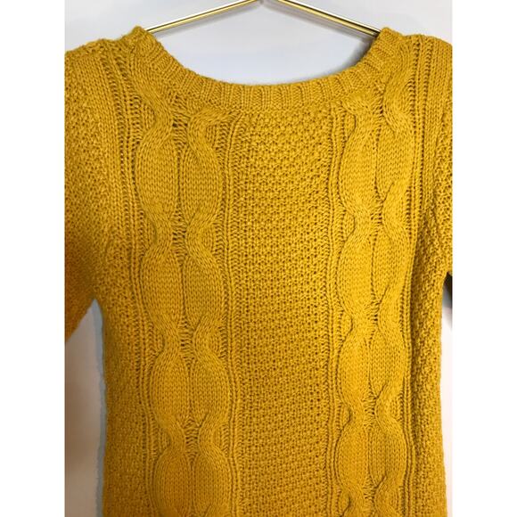 Flying Tomato Mustard Yellow Cable Knit Short Sleeve Sweater L - Picture 5 of 7